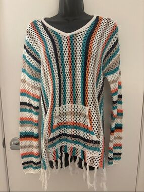 NWOT Sperry Open-Knit V-Neck BOHO Festival Beachy Sweater SZ M